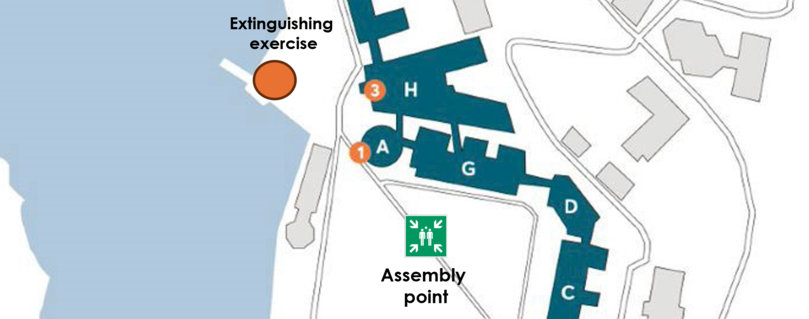 Karta Campus Karlskrona med information om återsamlingsplats