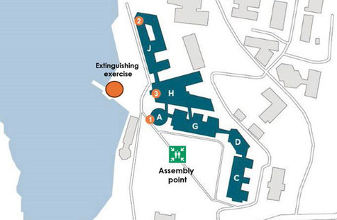 Karta Campus Karlskrona med information om återsamlingsplats