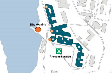 Karta Campus Karlskrona med information om återsamlingsplats